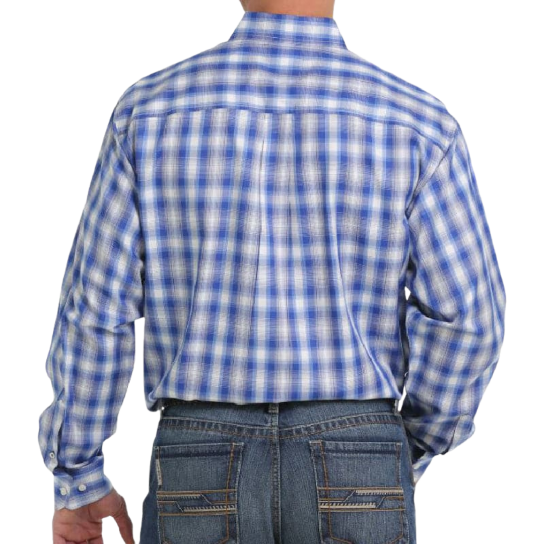 Cinch Men's Plaid Long Sleeve Blue Shirt