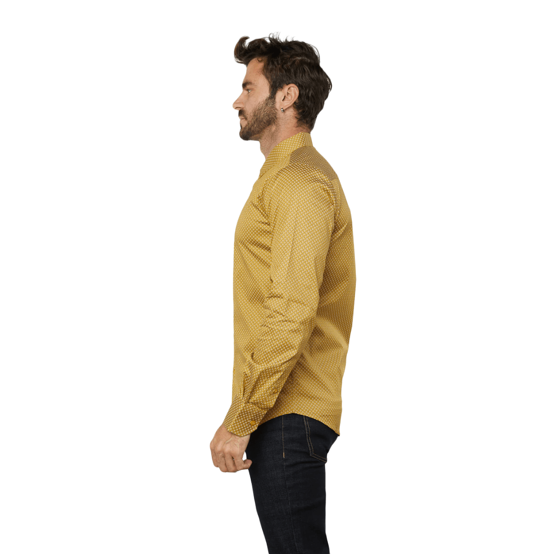 Platini Men's Monogram Digital Print Dress Mustard Shirt