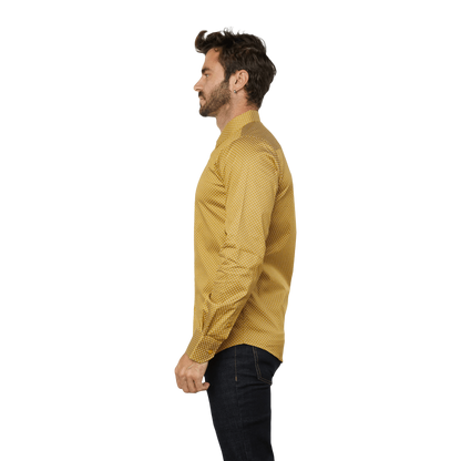 Platini Men's Monogram Digital Print Dress Mustard Shirt