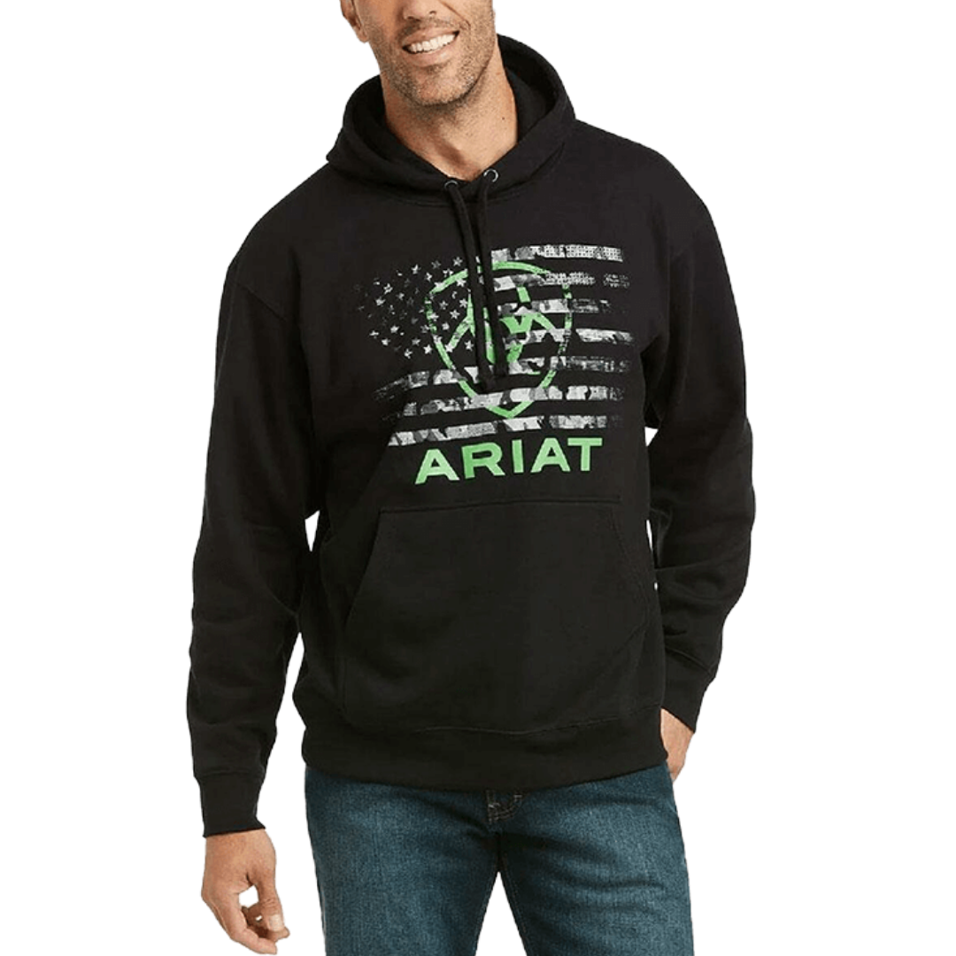 Ariat Men's Basic Logo Flag Long Sleeve Sweatshirt Black Hoodie