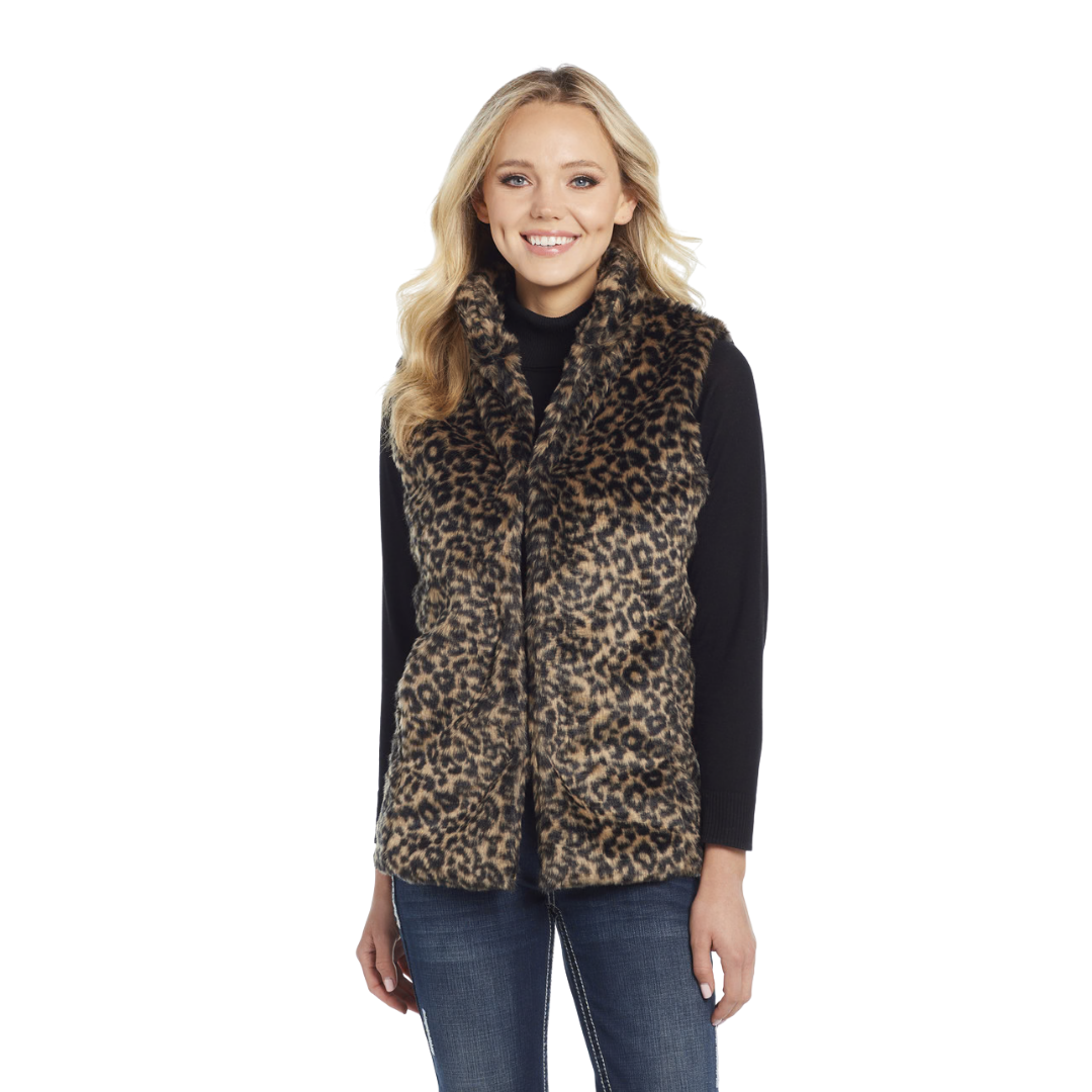 Sidran Women´s Faux Shearling Leopard Tan Vest