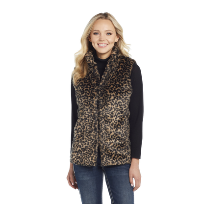 Sidran Women´s Faux Shearling Leopard Tan Vest
