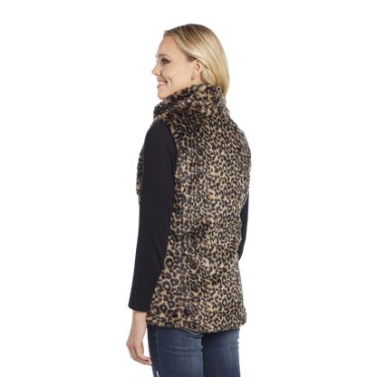 Sidran Women´s Faux Shearling Leopard Tan Vest