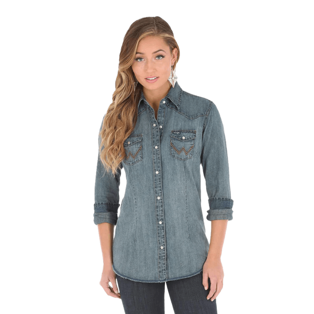 Wrangler Women's Long Sleeve Denim Grey Shirt
