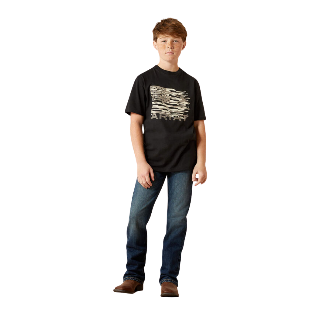 Ariat Youth Boy's Freedom Flag Black Tee Shirt