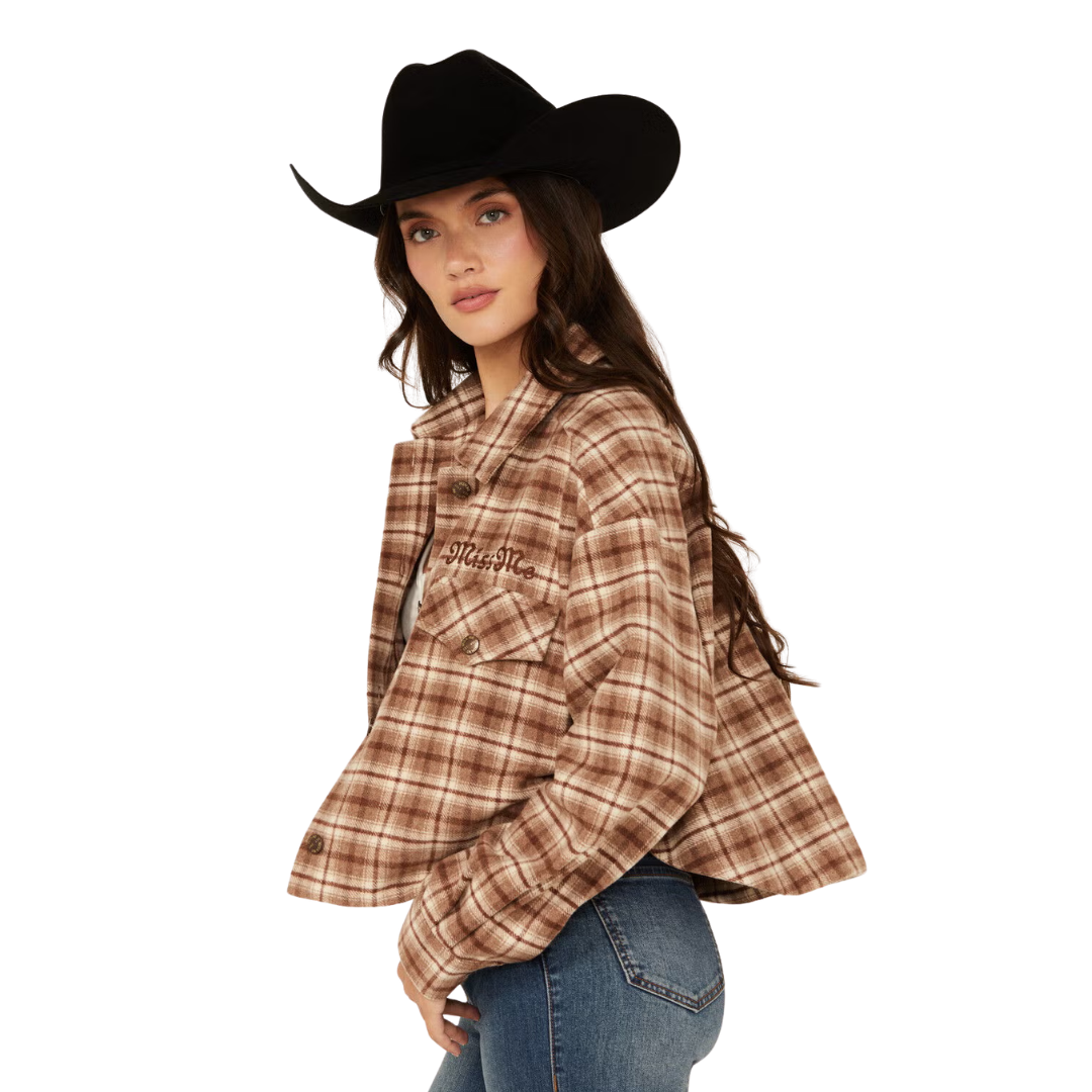 Miss Me Women's Plaid Print Cropped Multicolor Shacket