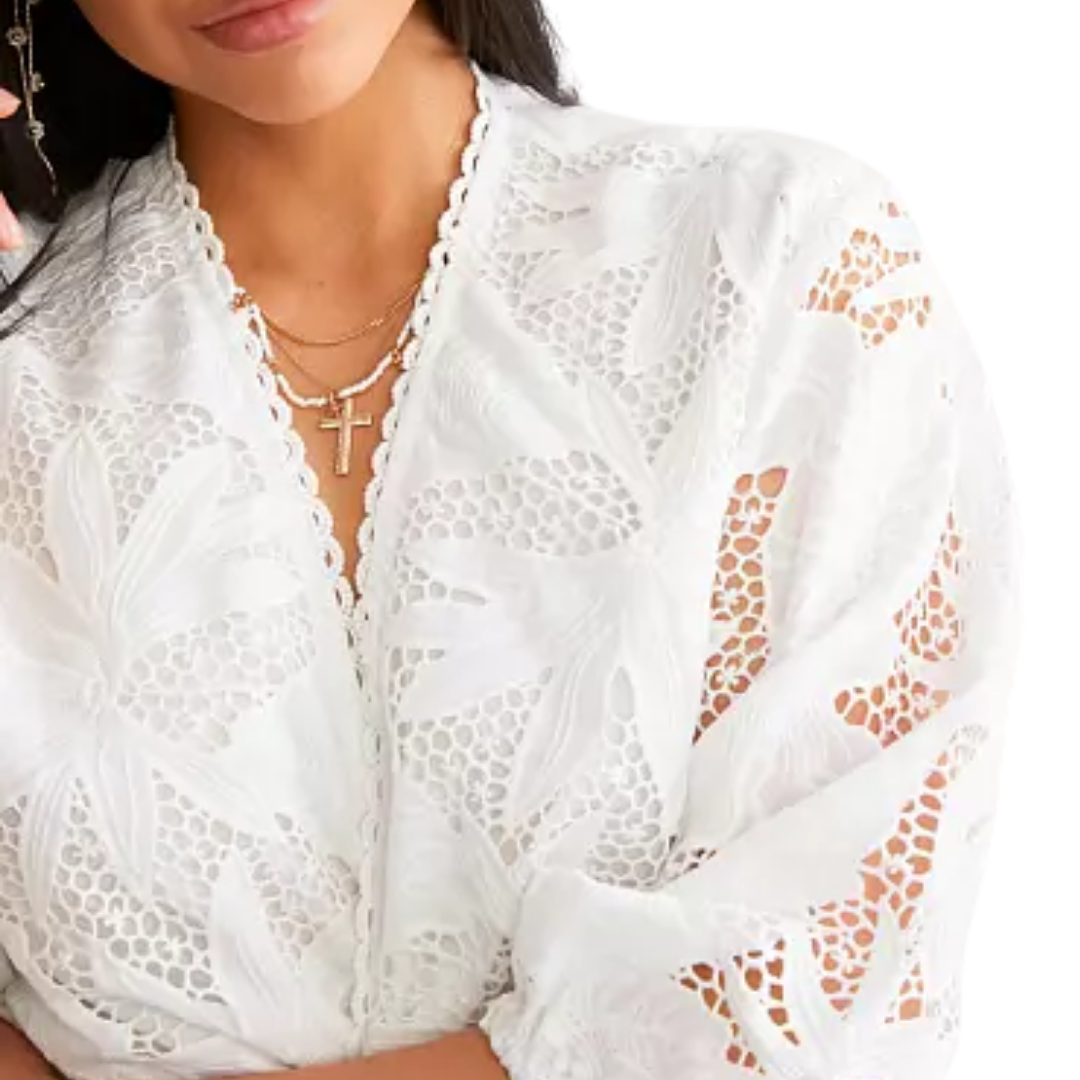 Miss Me Women's Twisted Surplice Lace White Top