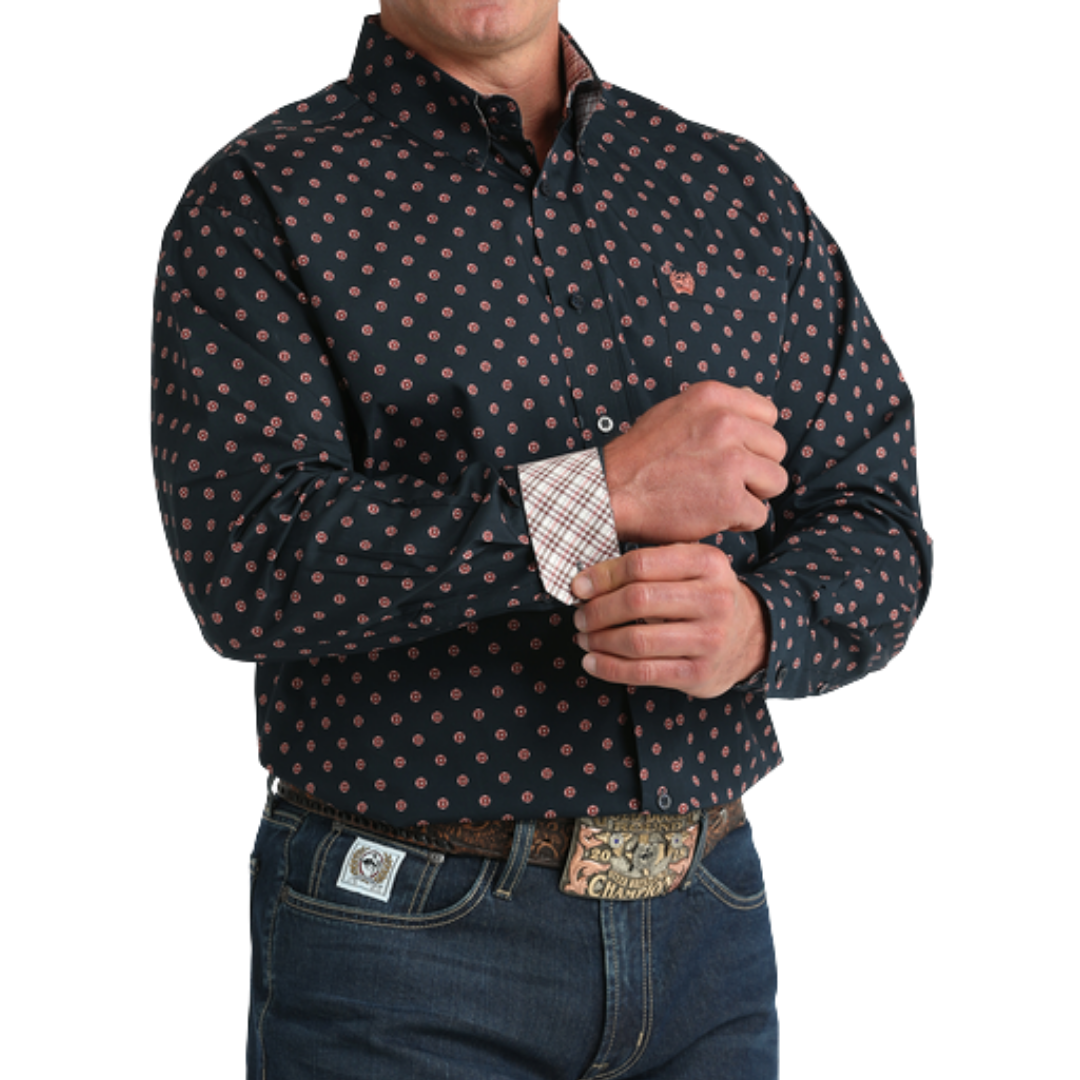 Cinch Men's Geometric Print Navy Shirt