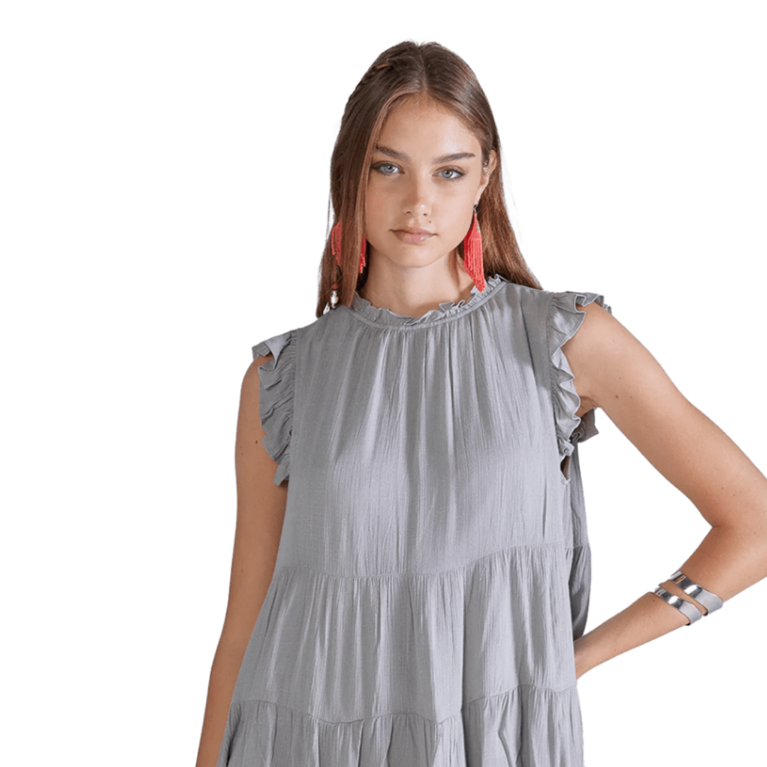 Miss Me Women's Tiered Sleeveless Grey Top