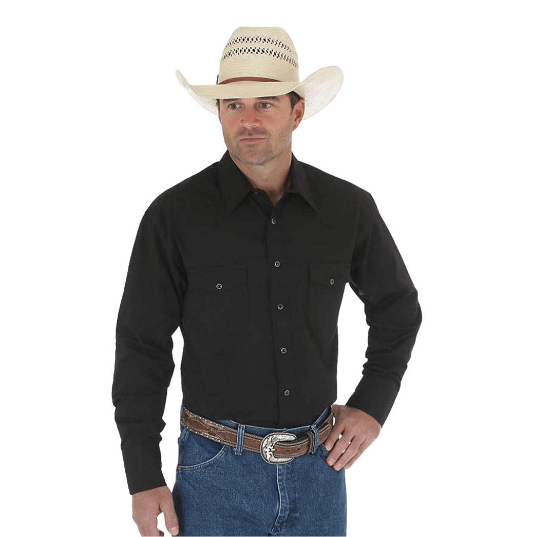 Wrangler Men's Long Sleeve Snap Solid Black Shirt - Big & Tall