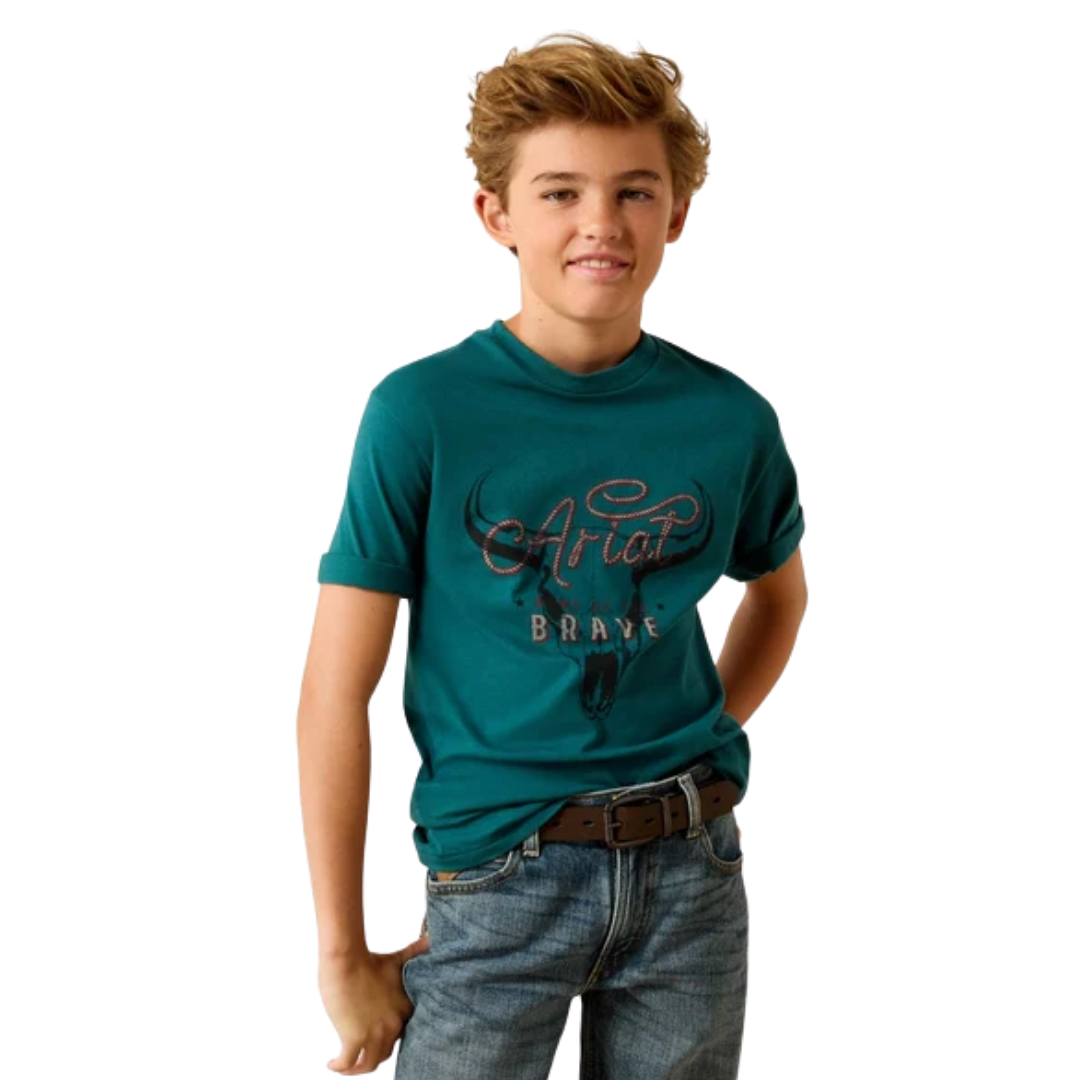 Ariat Youth Boy's Cattle Skull Freedom Green Tee Shirt