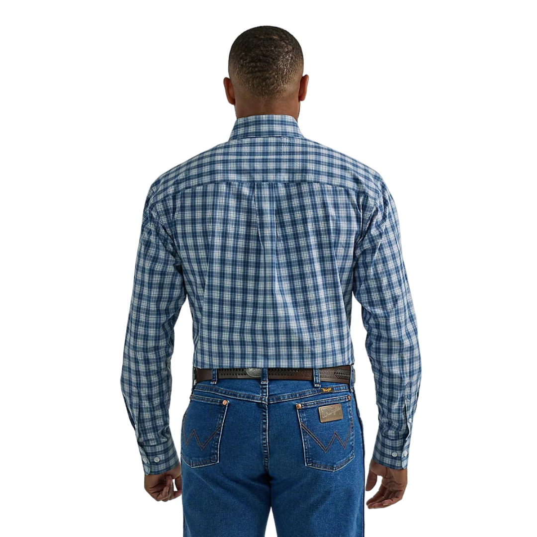 Wrangler Men's Steel Madras George Strait Blue Shirt - Big & Tall