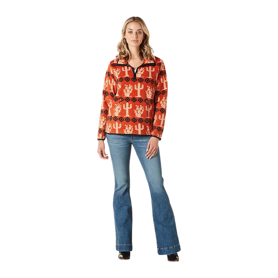 Wrangler Women's Cinnabar Allover Cactus Orange Sweater