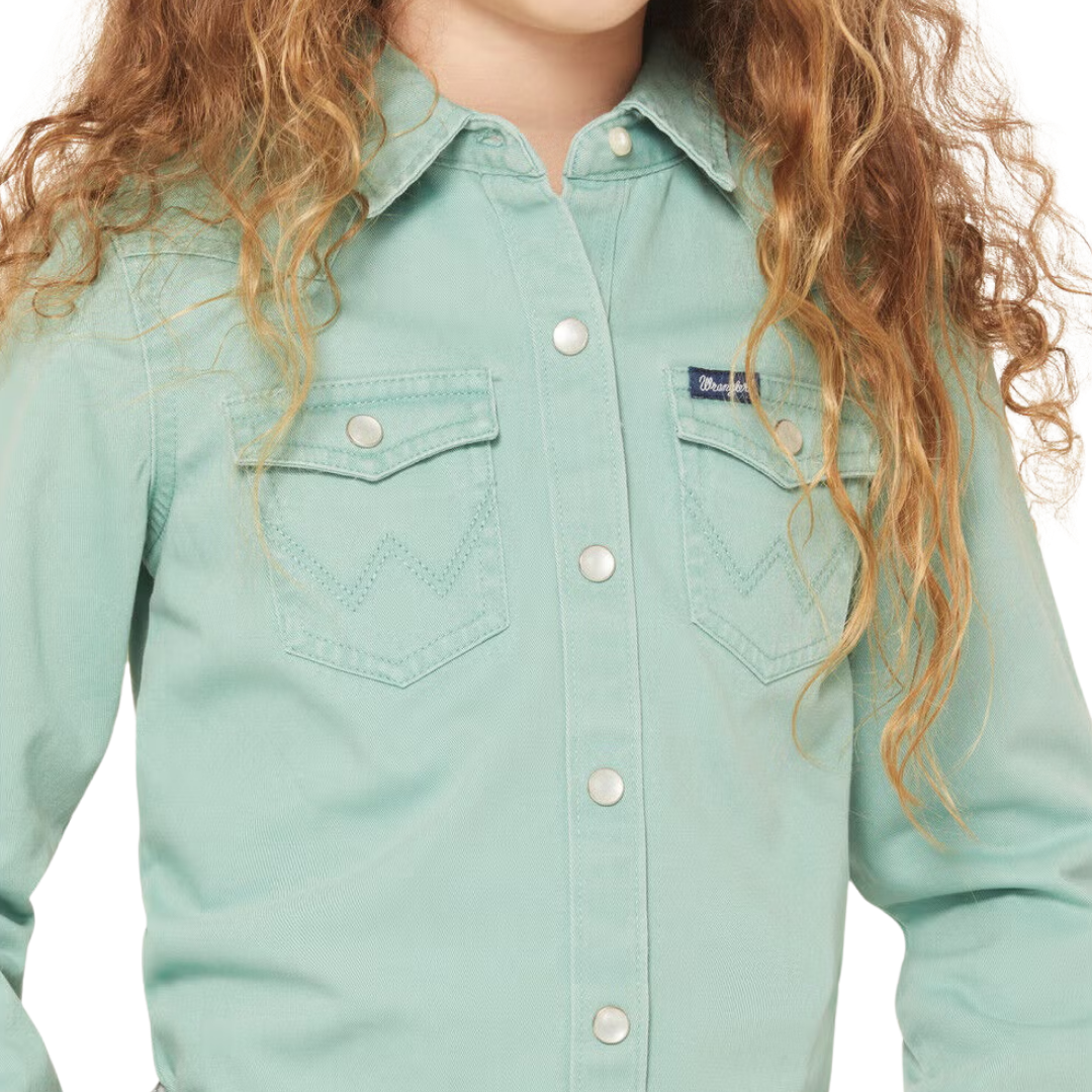 Wrangler Youth Girl's Colorwash Western Turquise Shirt