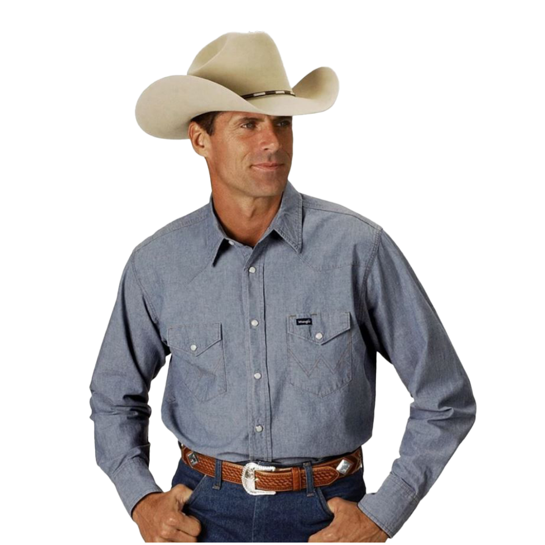 Wrangler Cowboy Cut Light Blue Chambray Shirt - Quality Western Style