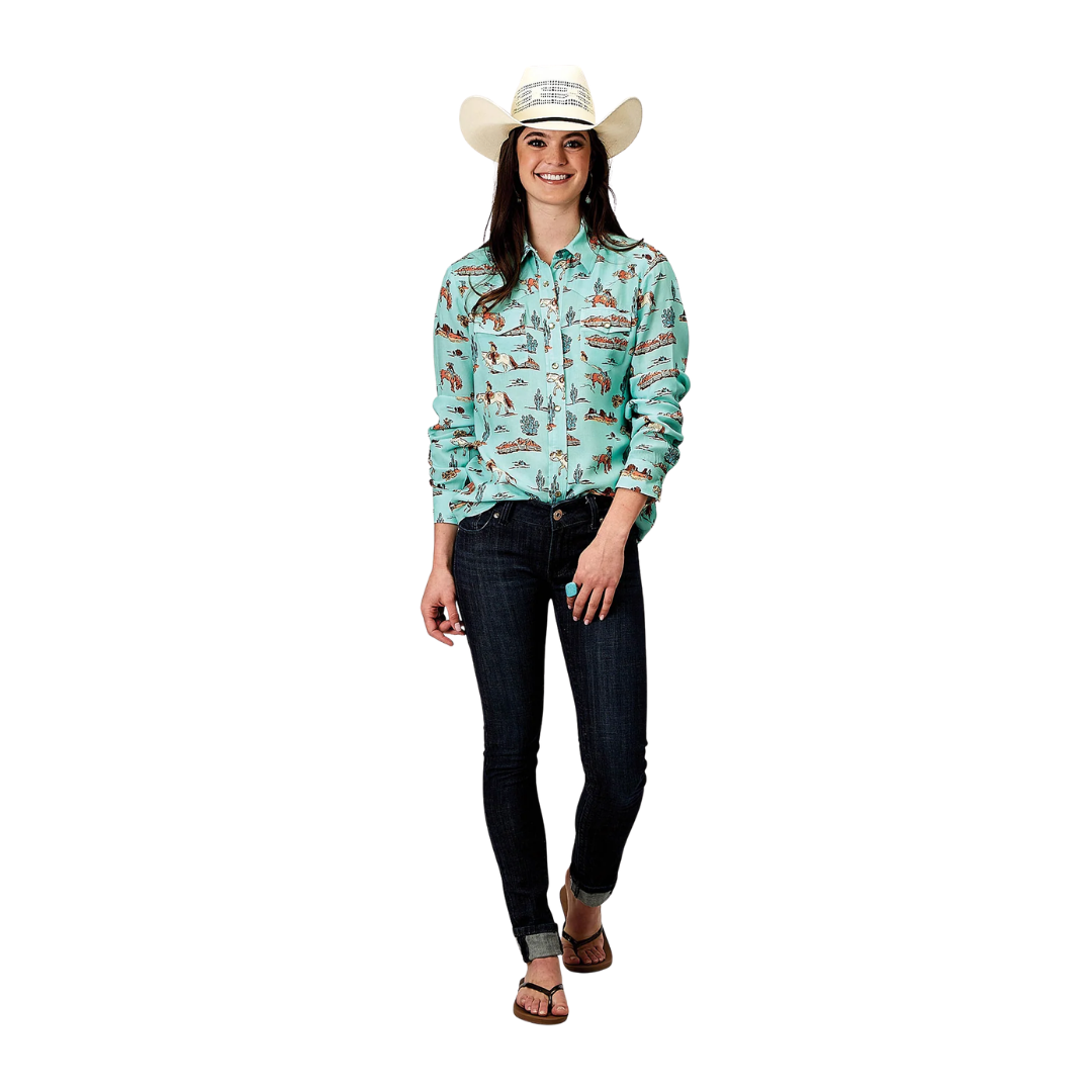 Roper Women's Print Western Blue Blouse