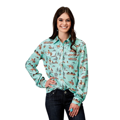 Roper Women's Print Western Blue Blouse