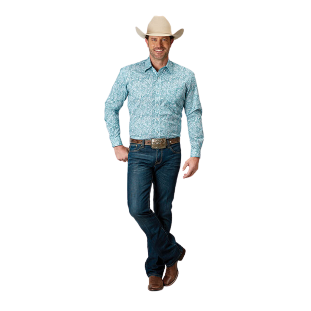 Roper Men's Stretch Poplin Green Shirt