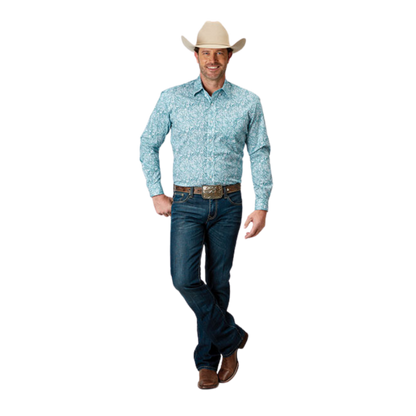 Roper Men's Stretch Poplin Green Shirt