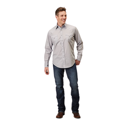 Roper Men's Solid Snap Poplin Grey Shirt