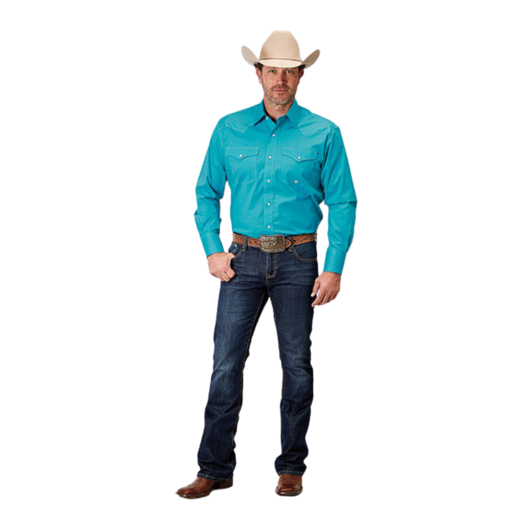 Roper Men's Snap Poplin Blue Shirt