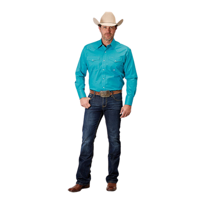 Roper Men's Snap Poplin Blue Shirt