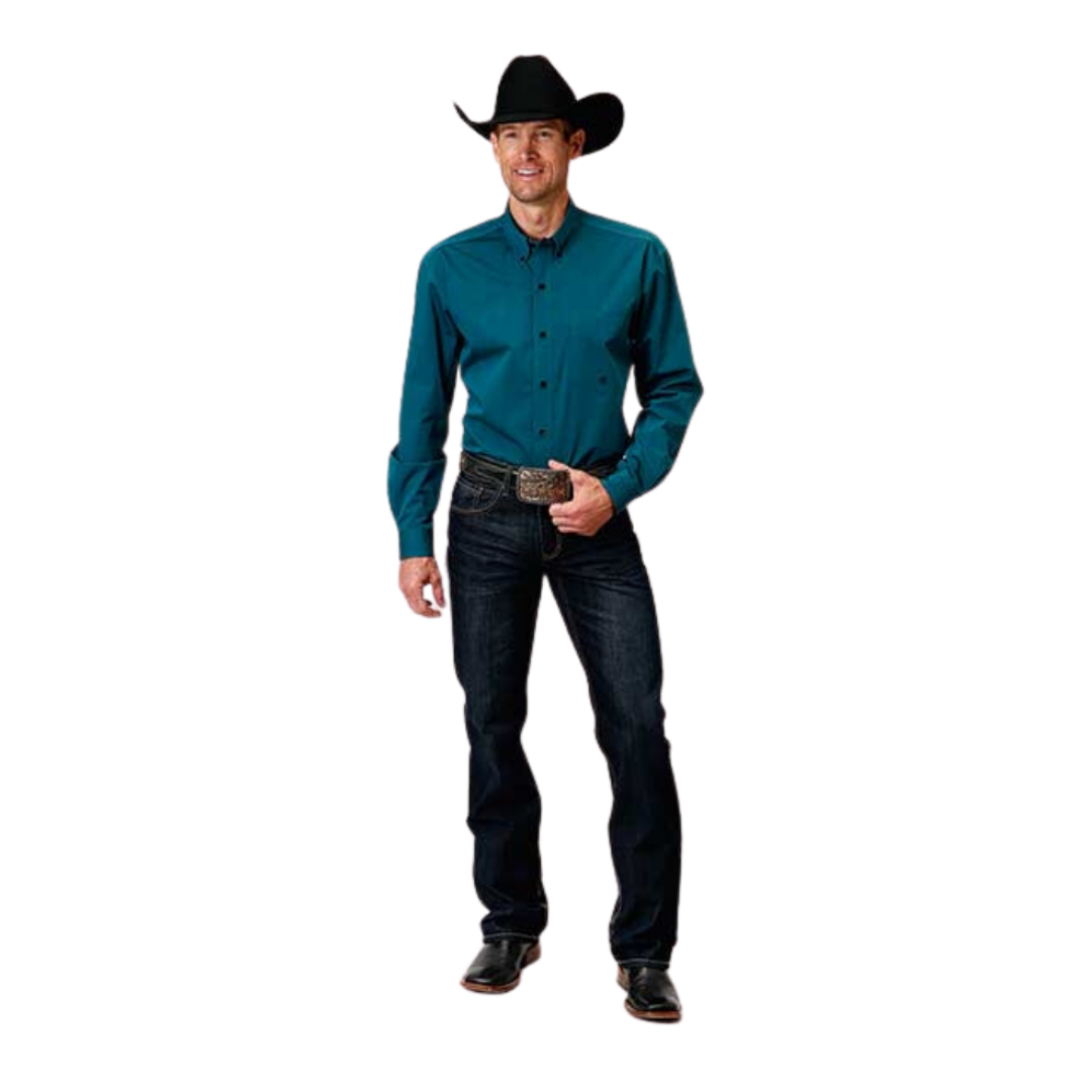 Roper Men's Fill Solid Green Shirt