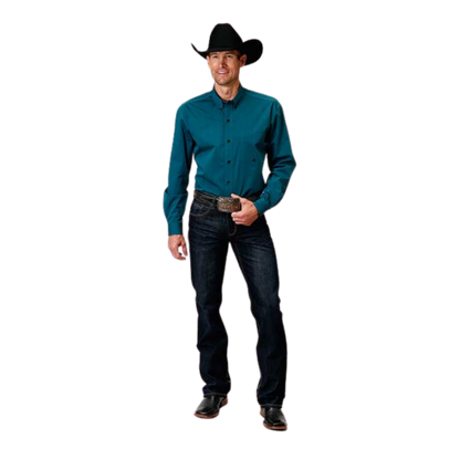 Roper Men's Fill Solid Green Shirt