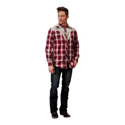 Roper Men's Fancy Plaid Red Shirt