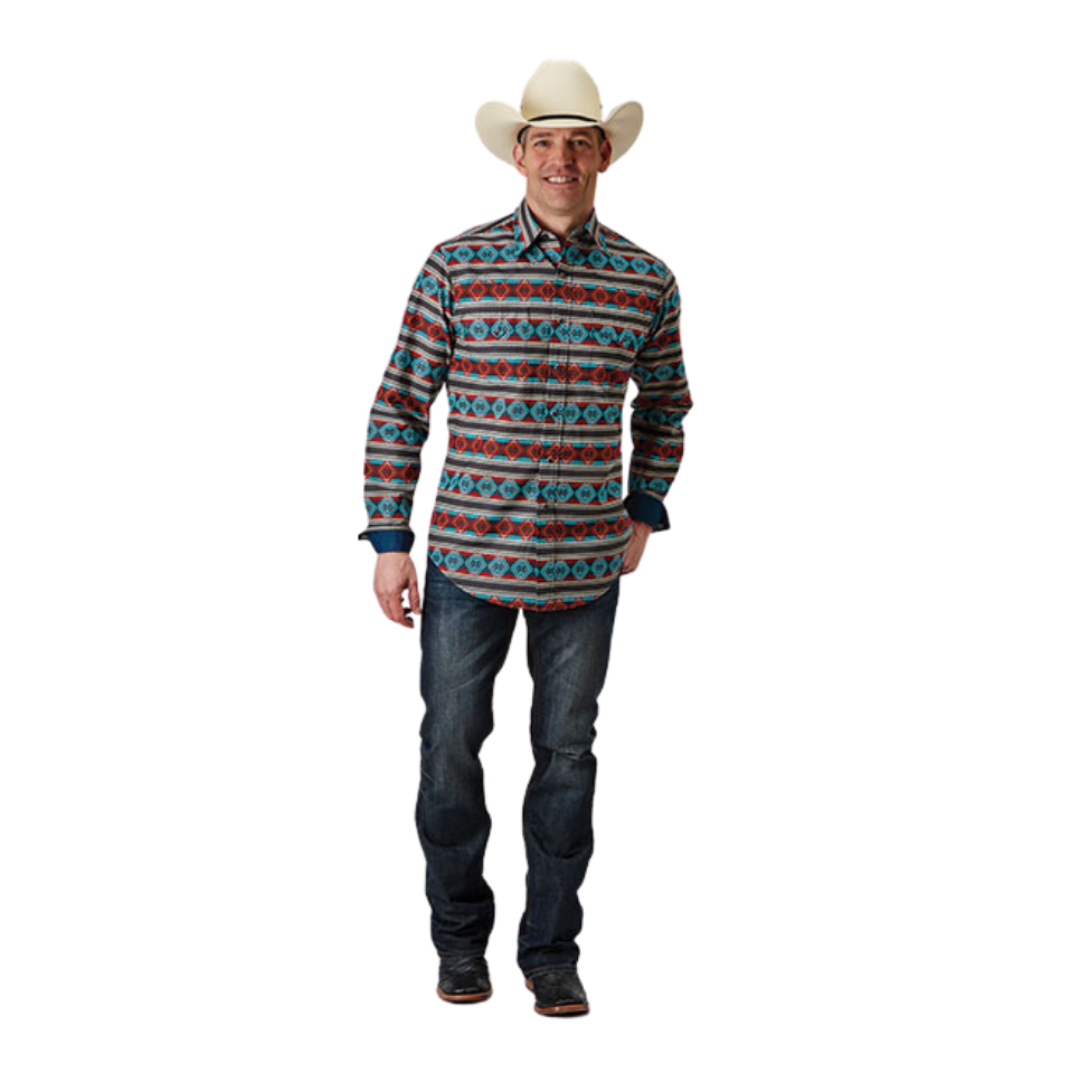 Roper Men's Aztec Stripe Print Red Shirt