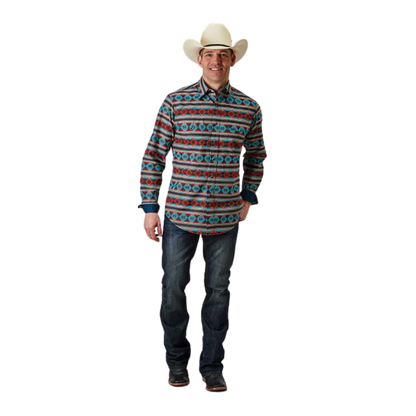 Roper Men's Aztec Stripe Print Red Shirt