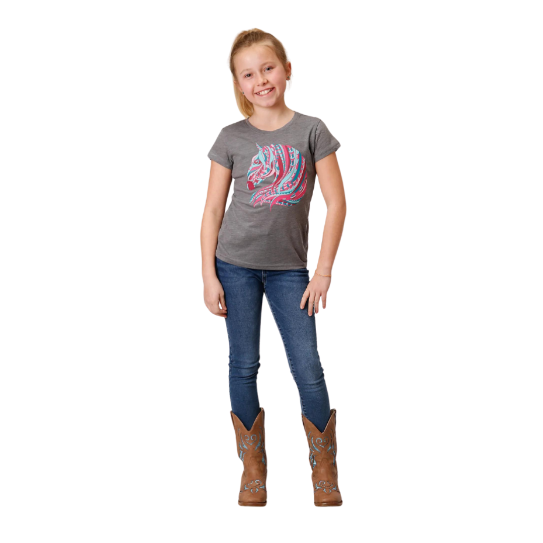 Roper Youth Girl's Knit Poly Rayon Grey Tee Shirt