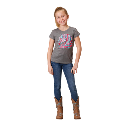 Roper Youth Girl's Knit Poly Rayon Grey Tee Shirt