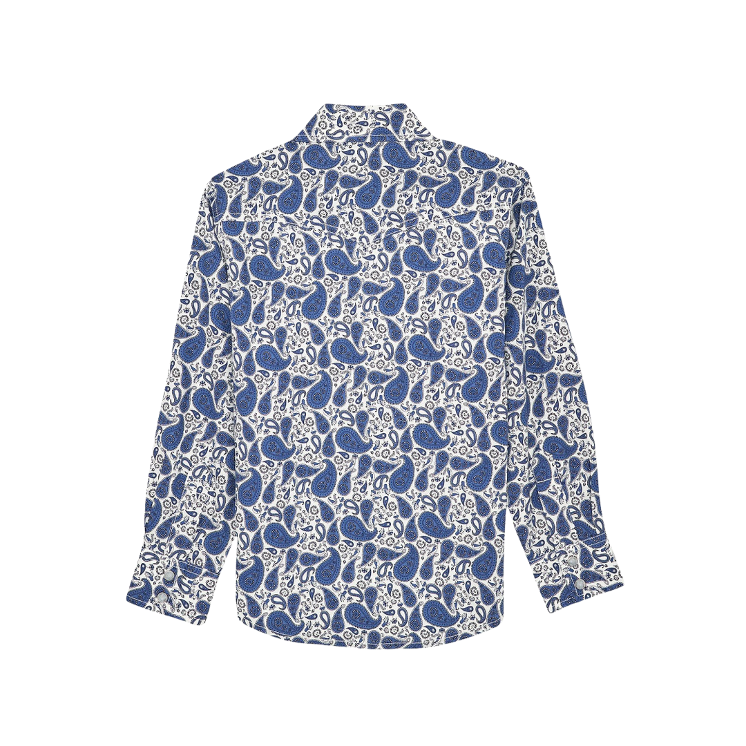 Wrangler Youth Boy's Long Sleeve Paisley Blue Shirt