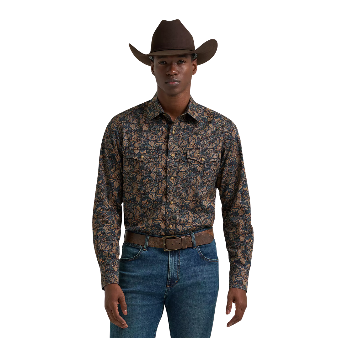 Wrangler Men's Retro Western Snap Royal Scroll Shirt
