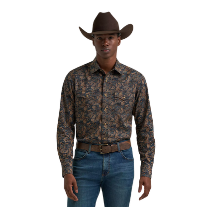 Wrangler Men's Retro Western Snap Royal Scroll Shirt