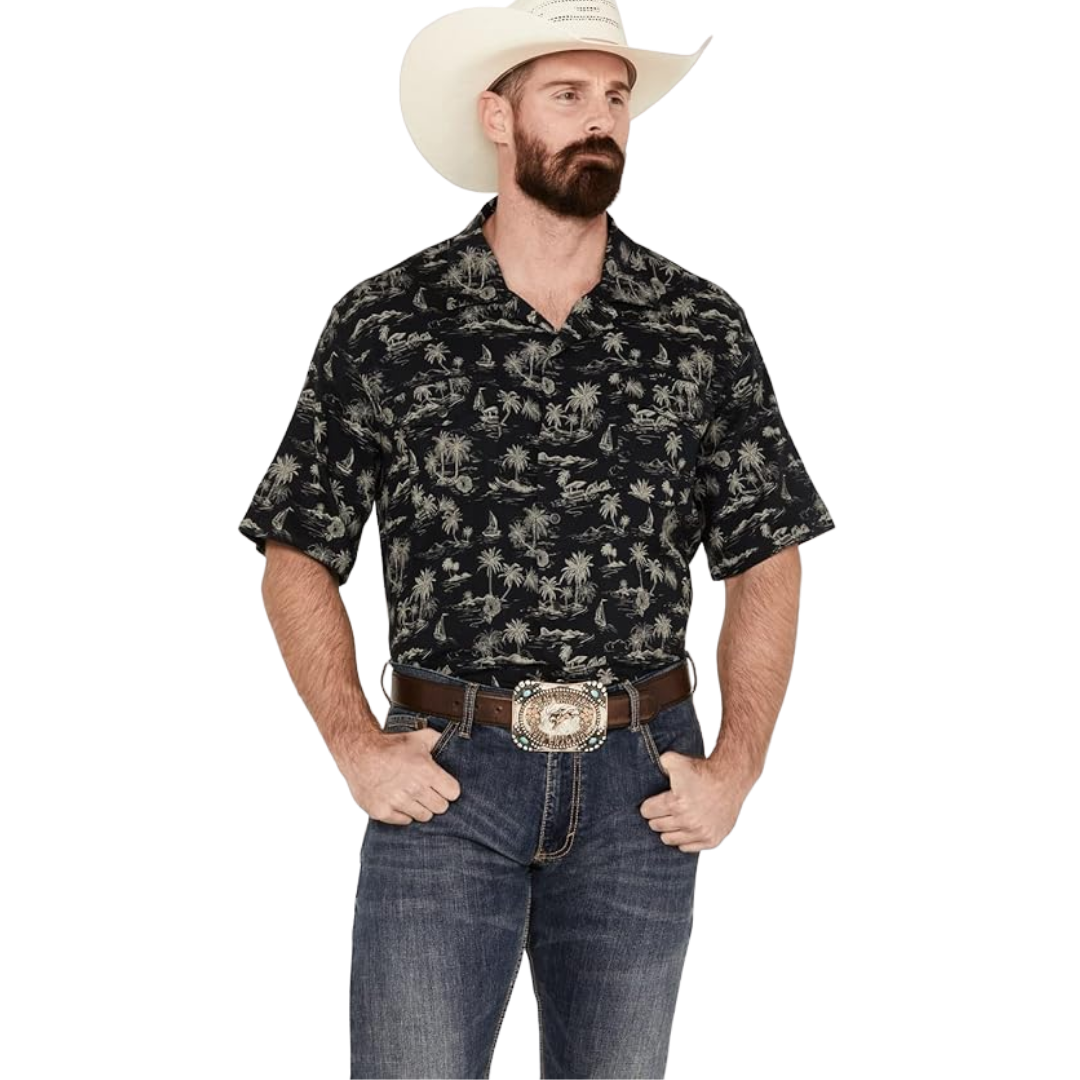 Wrangler Men's Camp Short Sleeve Tropical Black Shirt