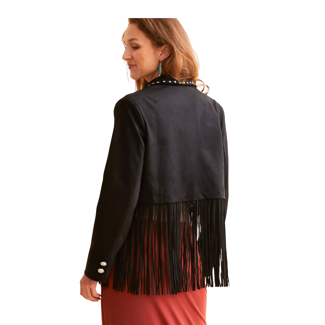 Miss Me Women's Fringe Glitz Black Blazer
