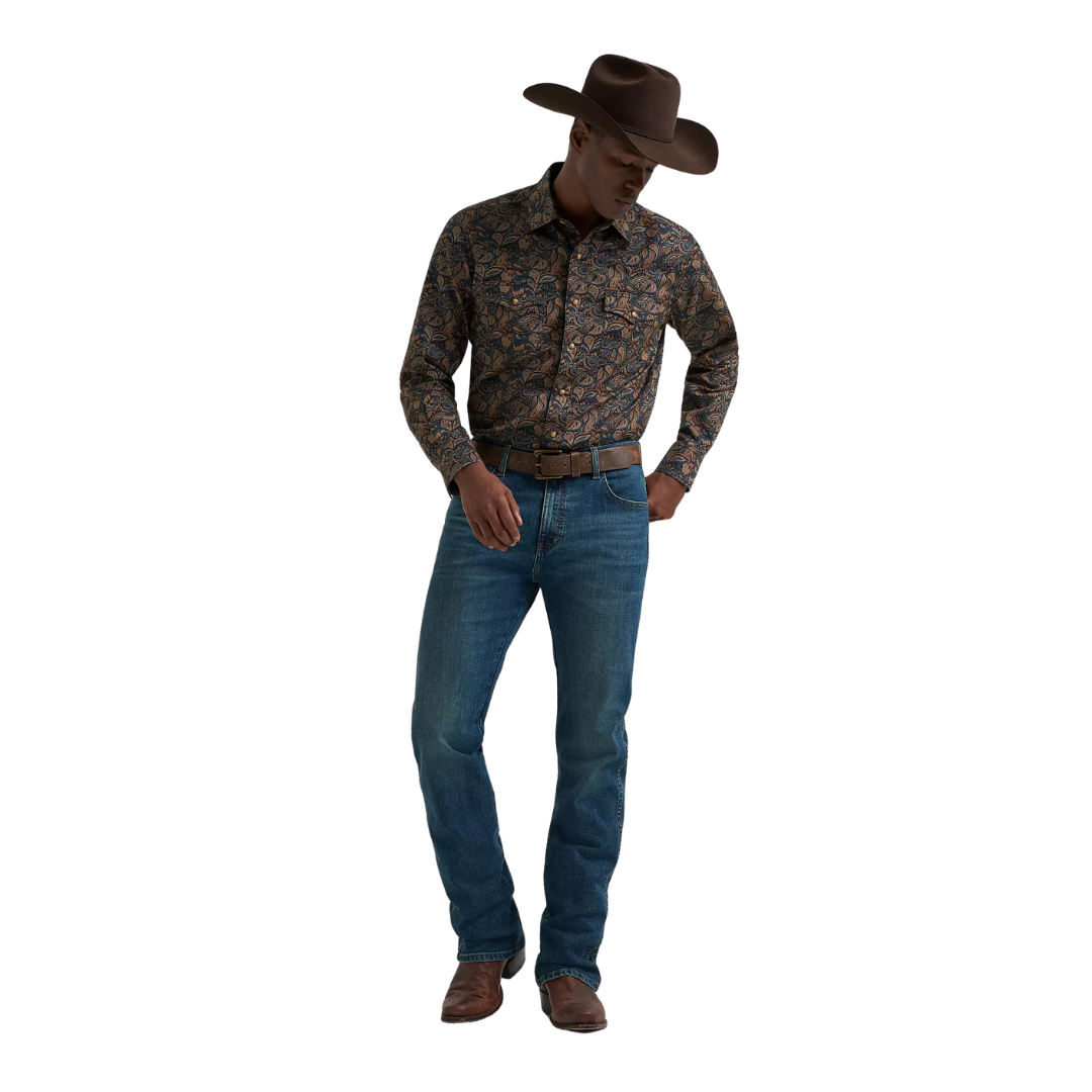 Wrangler Men's Retro Western Snap Royal Scroll Shirt