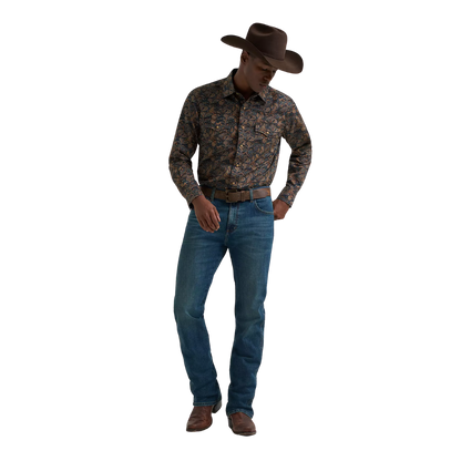 Wrangler Men's Retro Western Snap Royal Scroll Shirt
