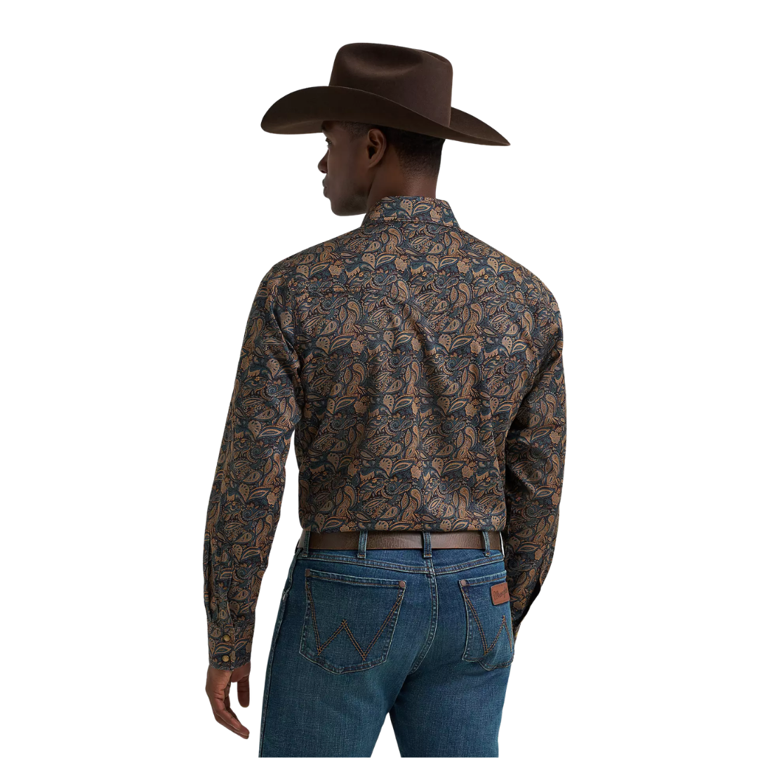 Wrangler Men's Retro Western Snap Royal Scroll Shirt