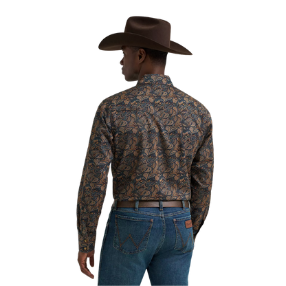 Wrangler Men's Retro Western Snap Royal Scroll Shirt