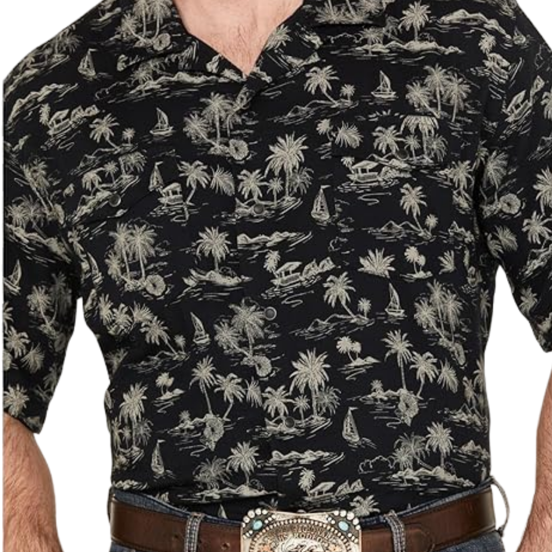 Wrangler Men's Camp Short Sleeve Tropical Black Shirt