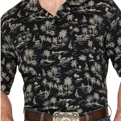 Wrangler Men's Camp Short Sleeve Tropical Black Shirt