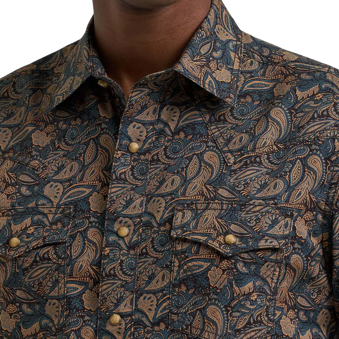 Wrangler Men's Retro Western Snap Royal Scroll Shirt