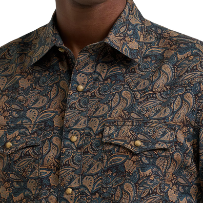 Wrangler Men's Retro Western Snap Royal Scroll Shirt