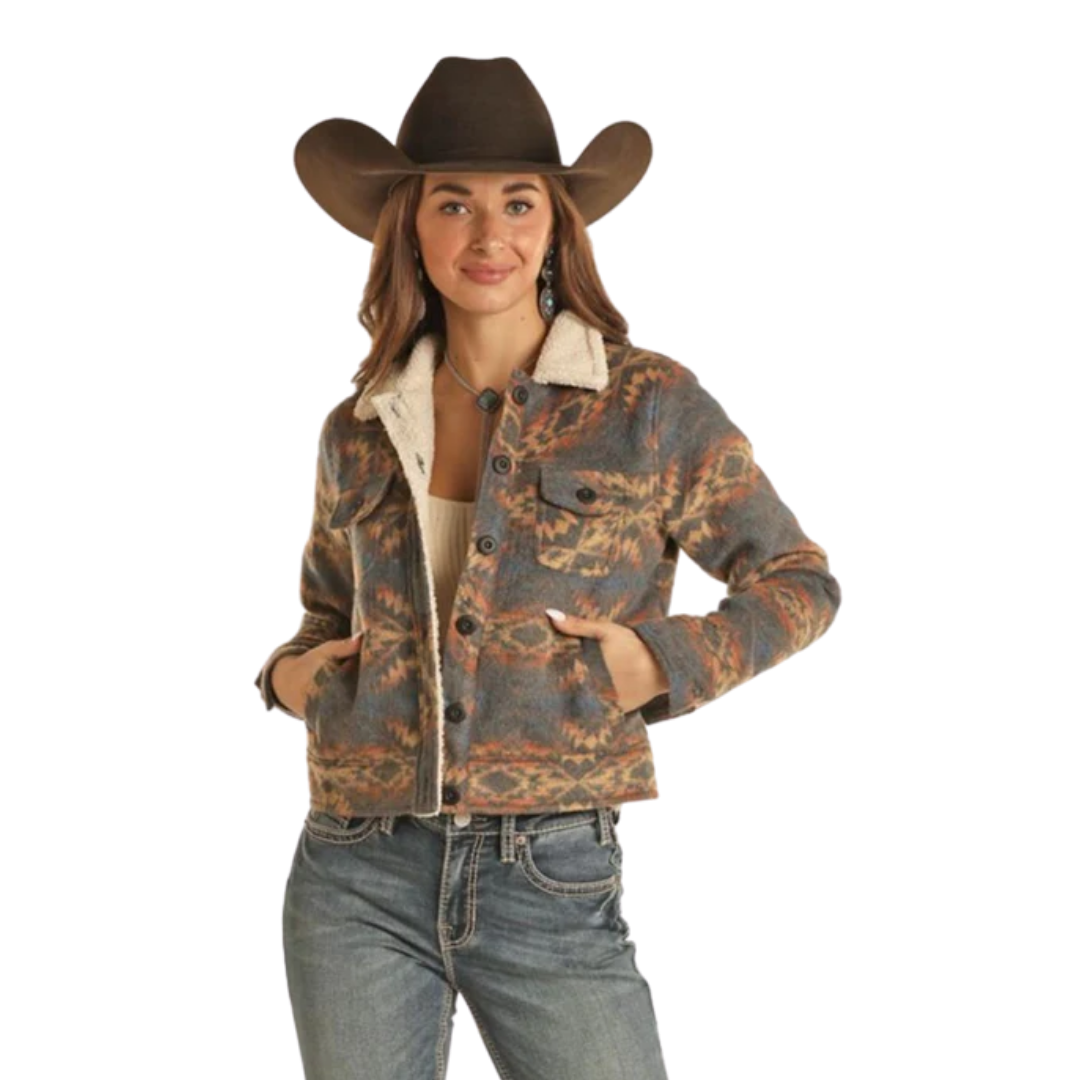 Rock & Roll Women's Charcoal Sherpa Denim Jacket