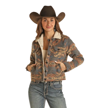 Rock & Roll Women's Charcoal Sherpa Denim Jacket