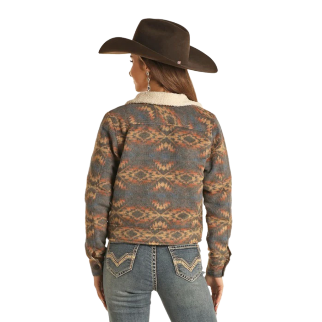 Rock & Roll Women's Charcoal Sherpa Denim Jacket