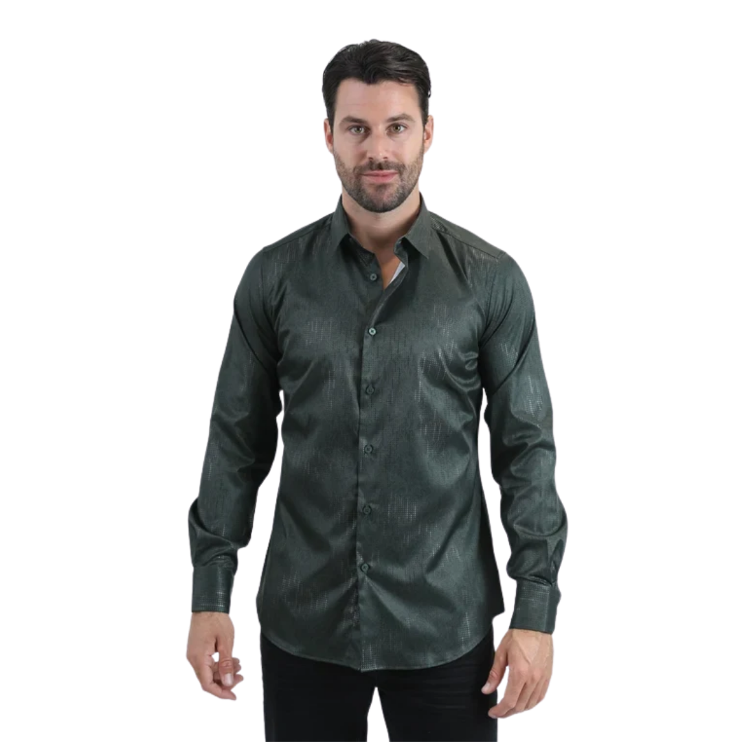 Platini Men's Modern Fit Stretch Foil Green Shirt